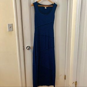 MaxStudio maxi dress, black and blue stripes